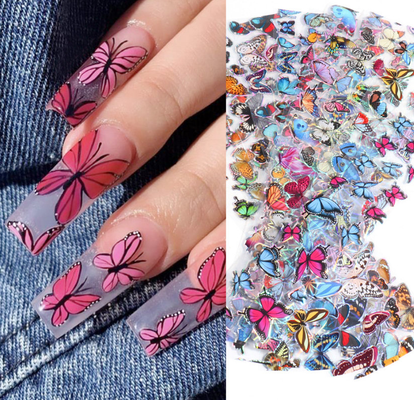 10Pcs Big Size Laser Butterfly Nail Art Transfer Foil Sticker Manicure 8102