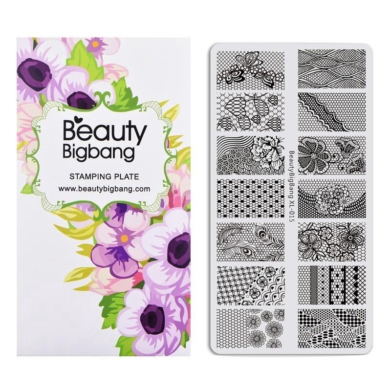 BeautyBigbang Nail Stamping Plate – XL015 Florals & Lace