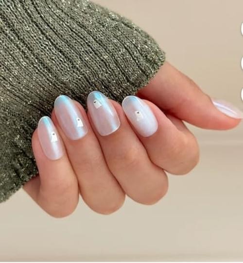 Instant Mani Oval Press-On Nails – 42 Pieces Medium Iridescent Ghosts