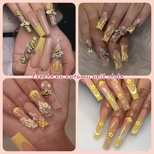 12 Grids Tiny Bee Nail Art Charms Resin Cartoon Daisy Flower Nail Gems yellow