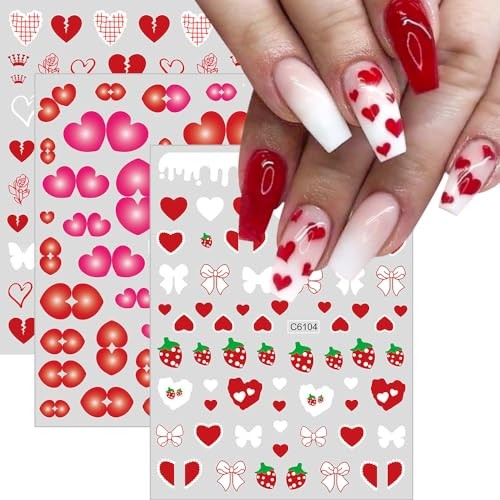 12Sheet Valentine’s Nails Stickers Colorful Heart Muti Shape Nails Art