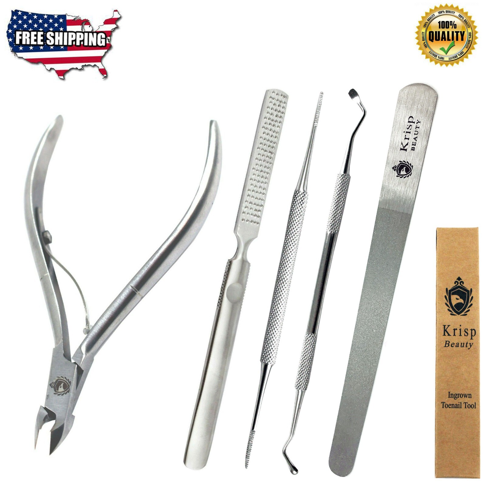 CUTICLE NIPPER PUSHER INGROWN TOENAIL LIFTER PEDICURE NAIL CARE TOOLS 5 PC SET