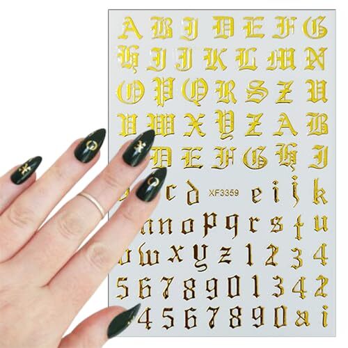 8 Sheets Old English Nail Sticker 3D Self-Adhesive Pegatinas Uñas Old Alphabet