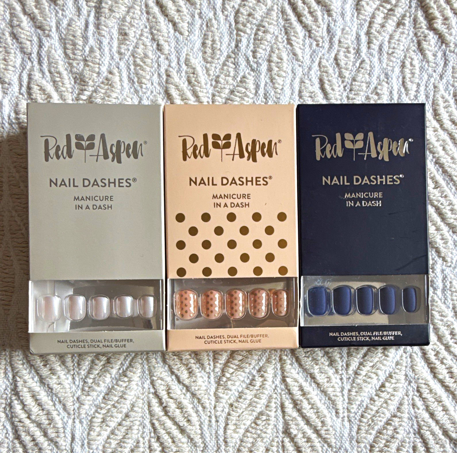 Red Aspen Nail Dashes Press-On Nails Lot 3 Pearl Nude White Blue Polka Dot