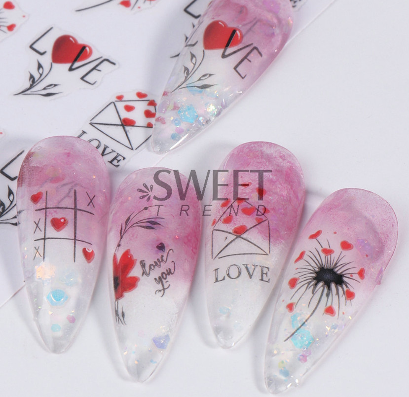 3Pcs Nail Art Sticker Heart Valentine Decals Manicure DIY Peel & Stick NH6