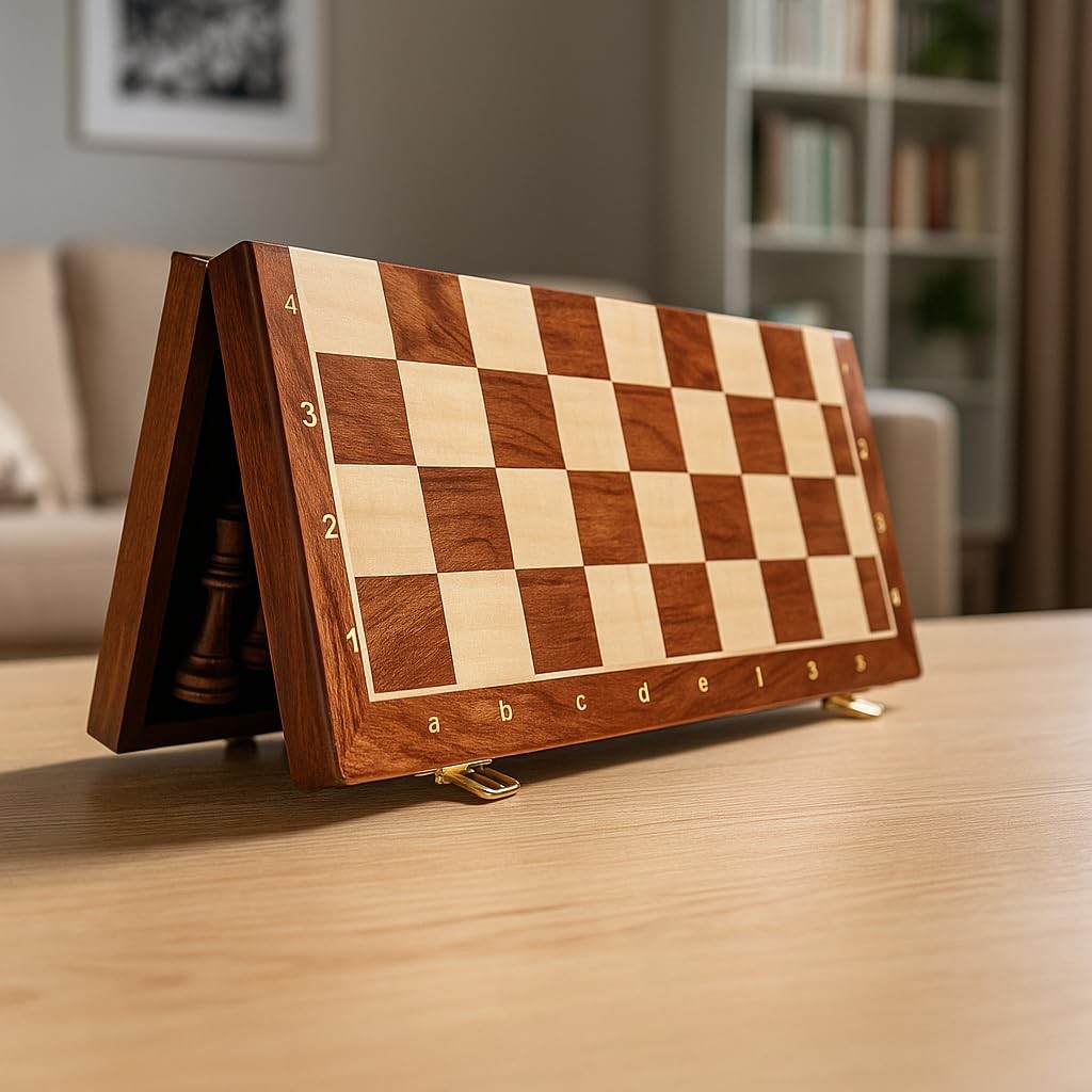 15” Walnut Chess Set with Storage Board for Adults & 15 inches, Brown