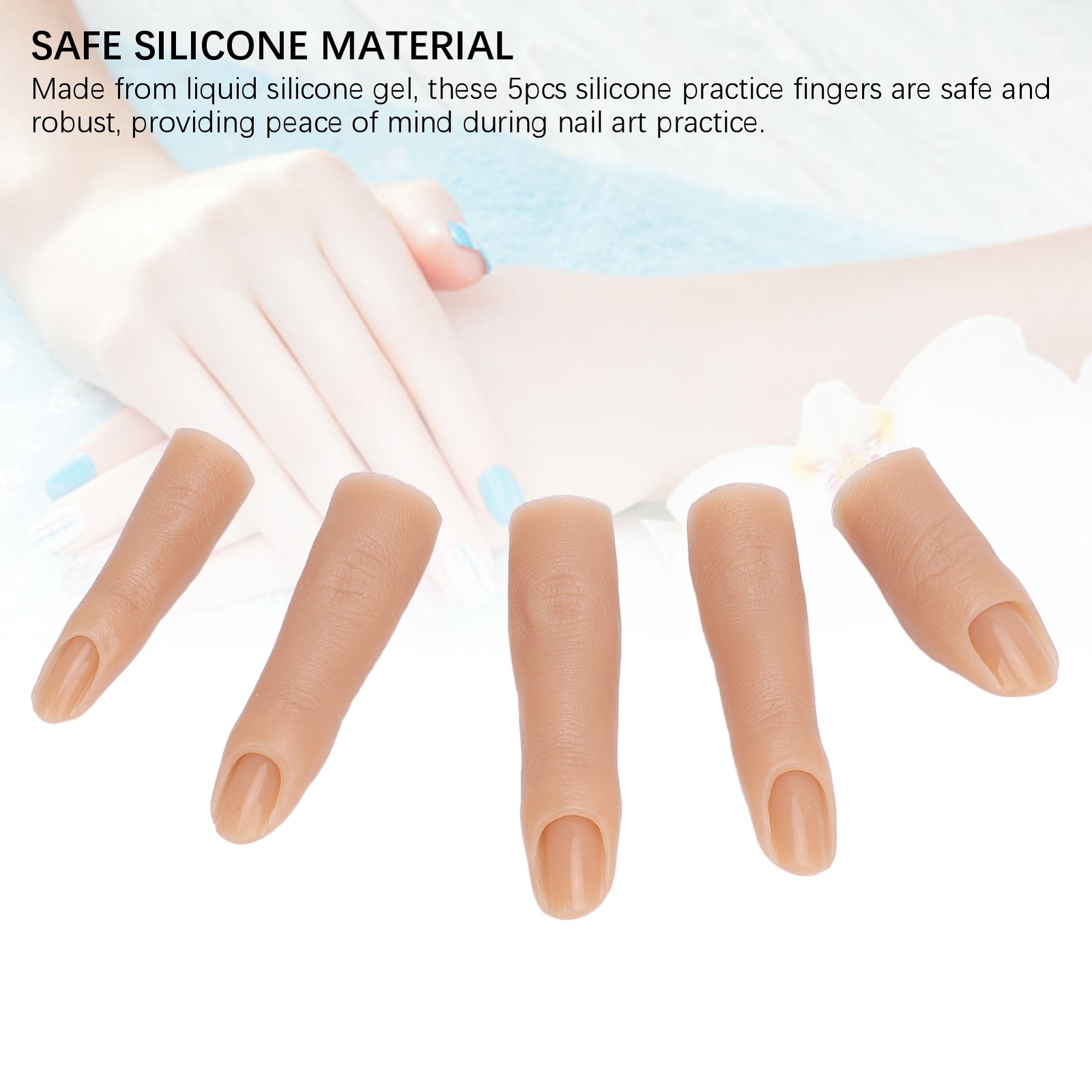 5 Pcs Silicone Nail Practice Finger High Elasticity For Nail Art Easy To Use