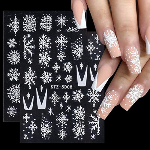 5D White Snowflake Embossed Nail Art Sticker -Christmas New Year Snowflake