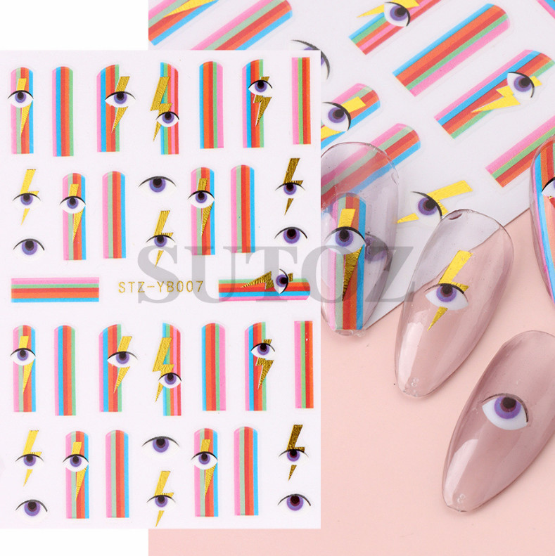 Gold Edge 3D Self Adhesive Nail Art French Lines Marbles Hearts Eyes Design NS43