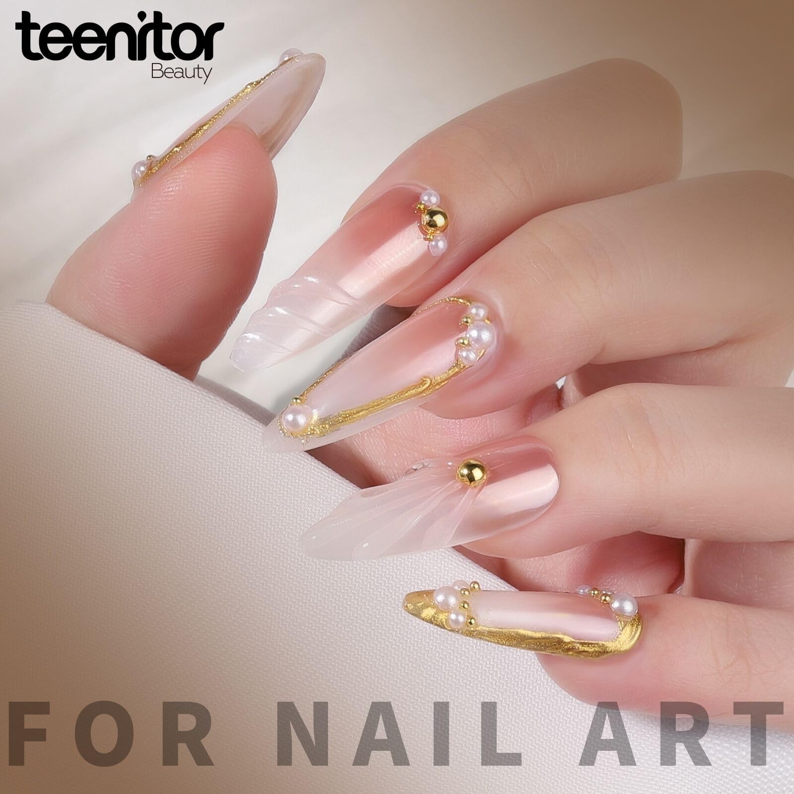 Teenitor Gold Chrome Nail Powder Kit with White Pearl/Gold/Holographic Silver