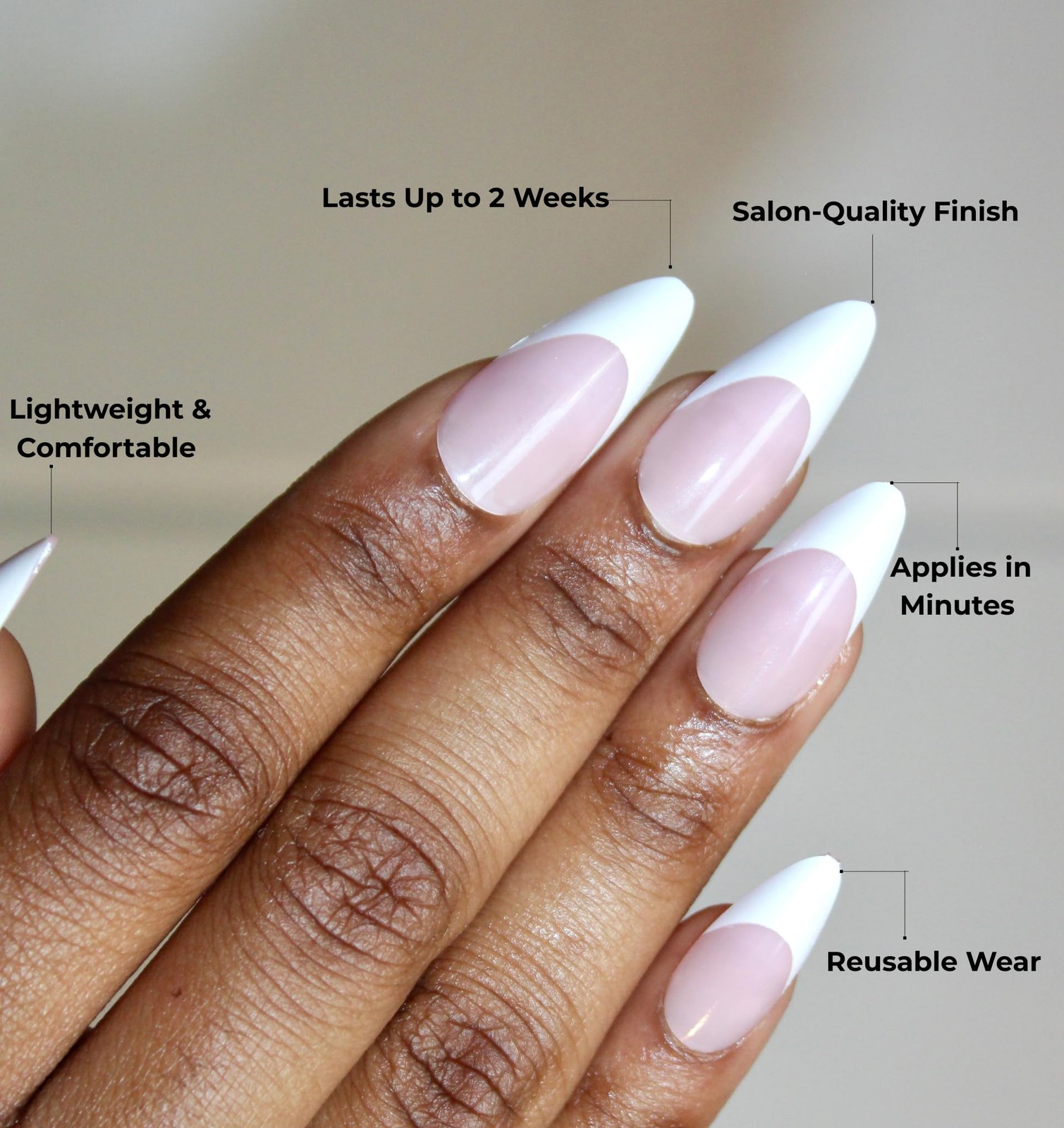 French Tip Press-On Nails – Nude Pink with White Tips | Long &