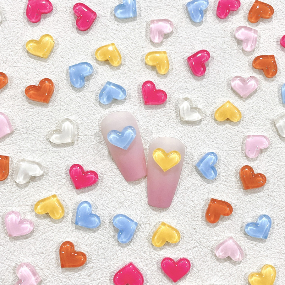 Mixed 10pcs Nail Art Case Charms Jewelry Accessories Resin Heart Flat DIY NH25