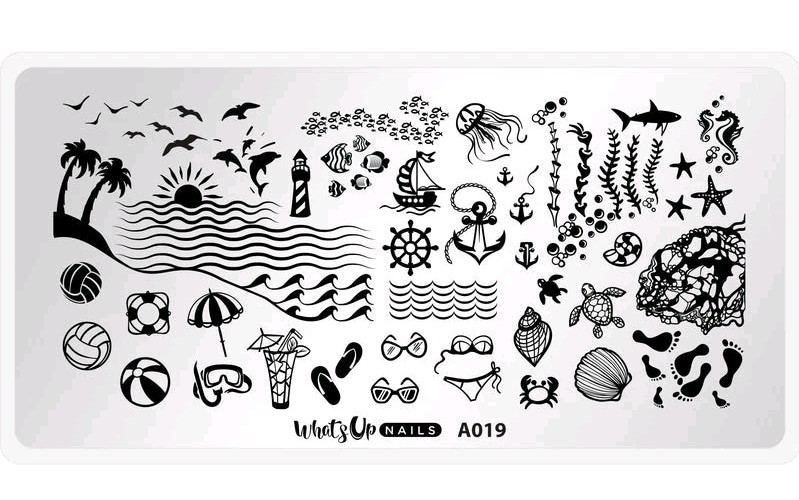 Whats Up Nails A019 Beach Mode Nail Stamp Plate Sea Turtle Anchor Sailor Dolphin