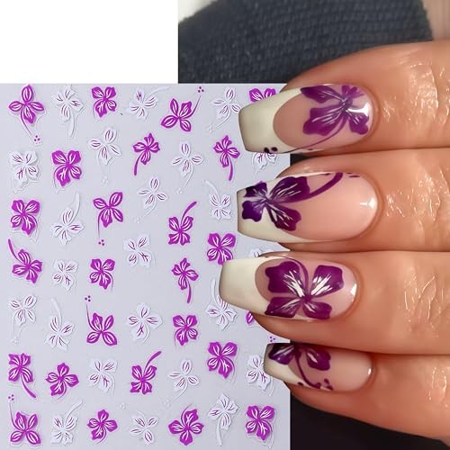 6PCS Flower Nail Art Stickers 3D Self-Adhesive Hawaiian Flowers Nail hibiscus