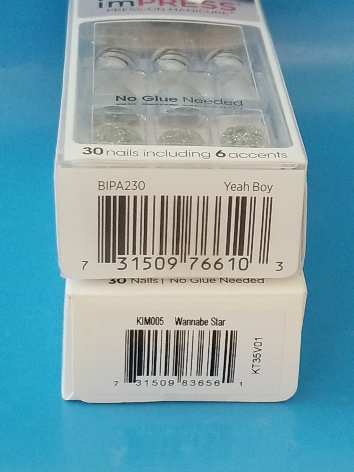 2× imPRESS PRESS-ON MANICURE Nails SHORT LENGTH 82656 Wannabe Star & 76610 Y Boy