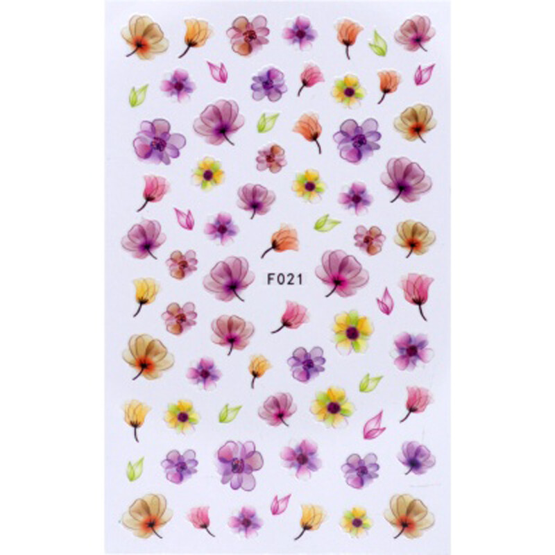 Nail Art 3D Decal Stickers pink lilac yellow green flowers F021