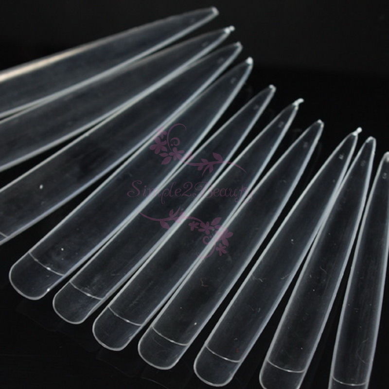 100 Extra Long Stiletto Sharp Ending Half Cover French Salon False Tips Nail Art