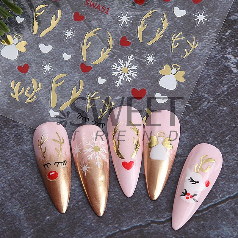 Christmas Nail Art Stickers Snowflake Santa Reindeer Decals Self-Adhesive NS53