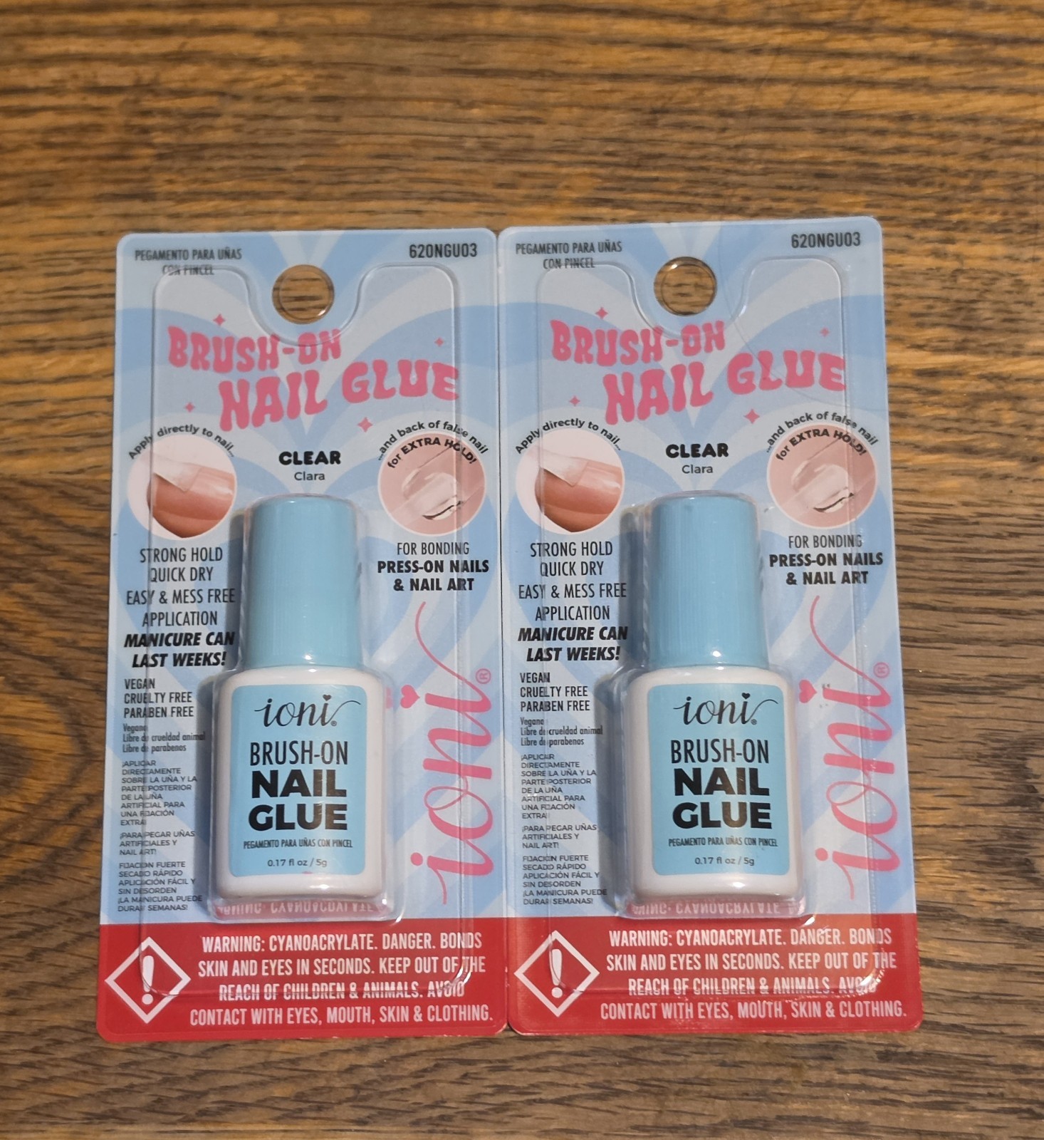 2 x Ioni Brush-On Nail Glue In Clear for Press-On Nails 0.17fl Oz BNIB