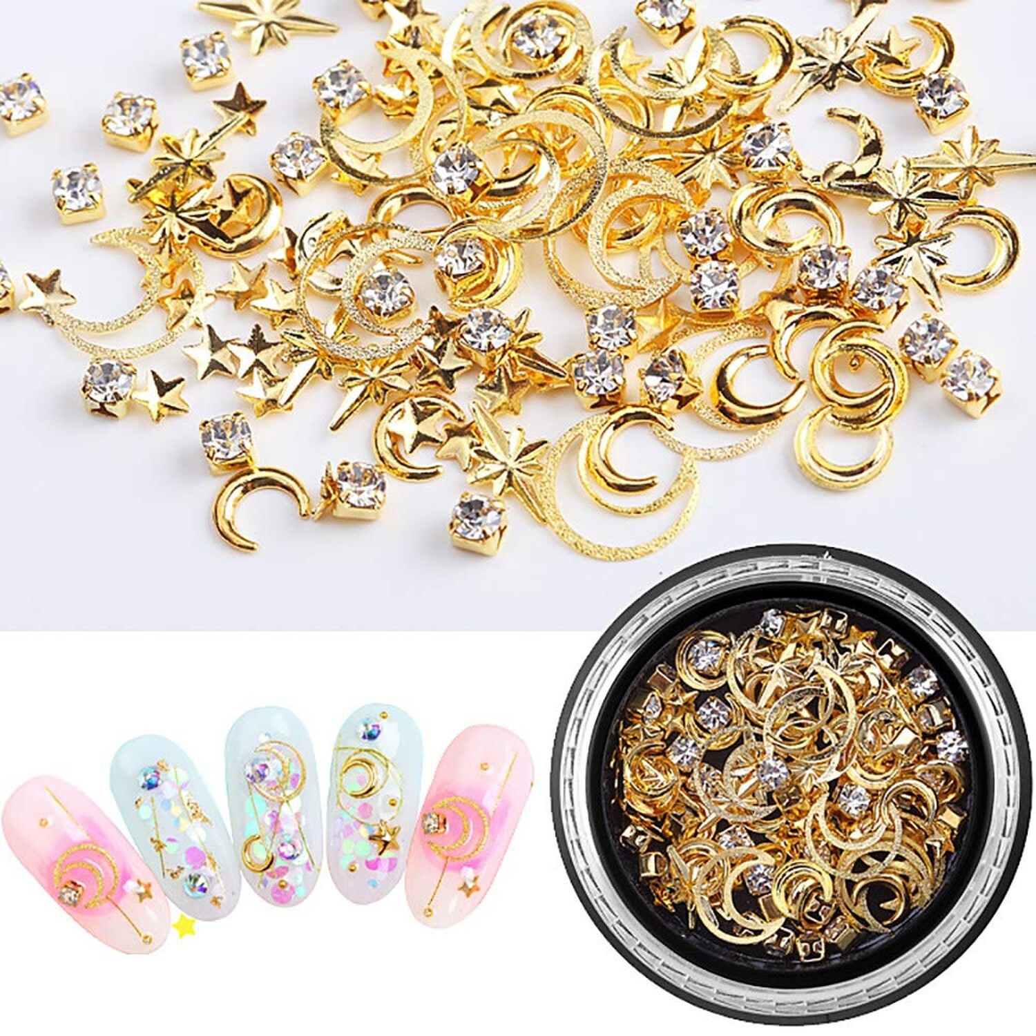 SILPECWEE 6 Boxes 3d Nail Rhinestones And Studs Gold Nail Rivets Set Nail Cry…