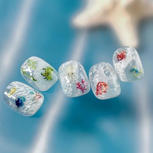 Ocean Fish Nail Stickers Self-Adhesive Cute Nail Decals Cartoon Seaweed Style 6