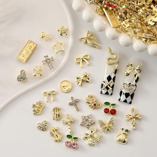 100Pcs Nail Charms and Gems Charms for Nails Design Charms for 100 Pcs Gold