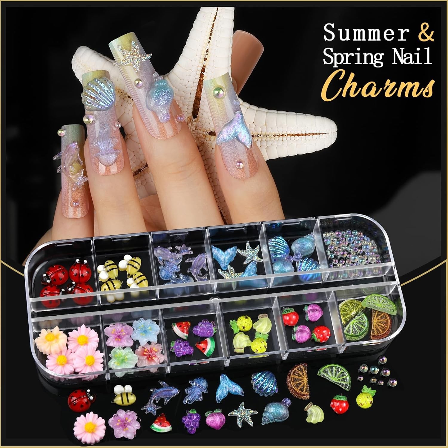 Teentior Nail Charms Nail Stickers with Nail Gems Kit, 8 Boxes Nail Art Rhine…