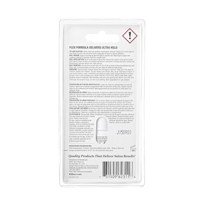 KISS PowerFlex Brush-On Nail Glue Net Wt. 0.17 oz (5g) 0.7 Oz (Pack of 1)