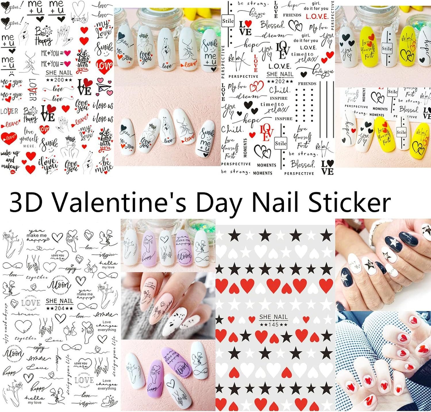 Valentines Nail Stickers – Valentine’S Day Nail Decals 3D Self-Adhesive Valentin
