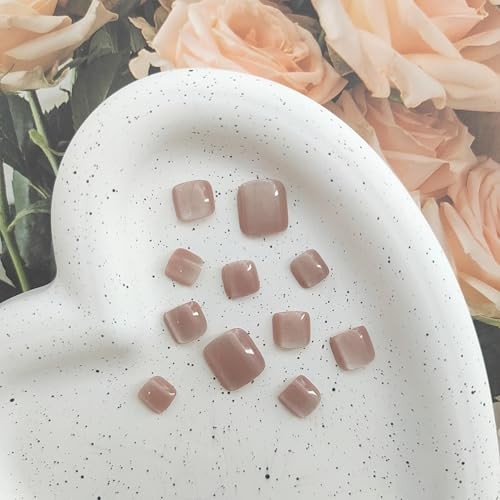 Press on Toenails for Women Short Toe nails Press ons Nude Pink Fake Cat Eye