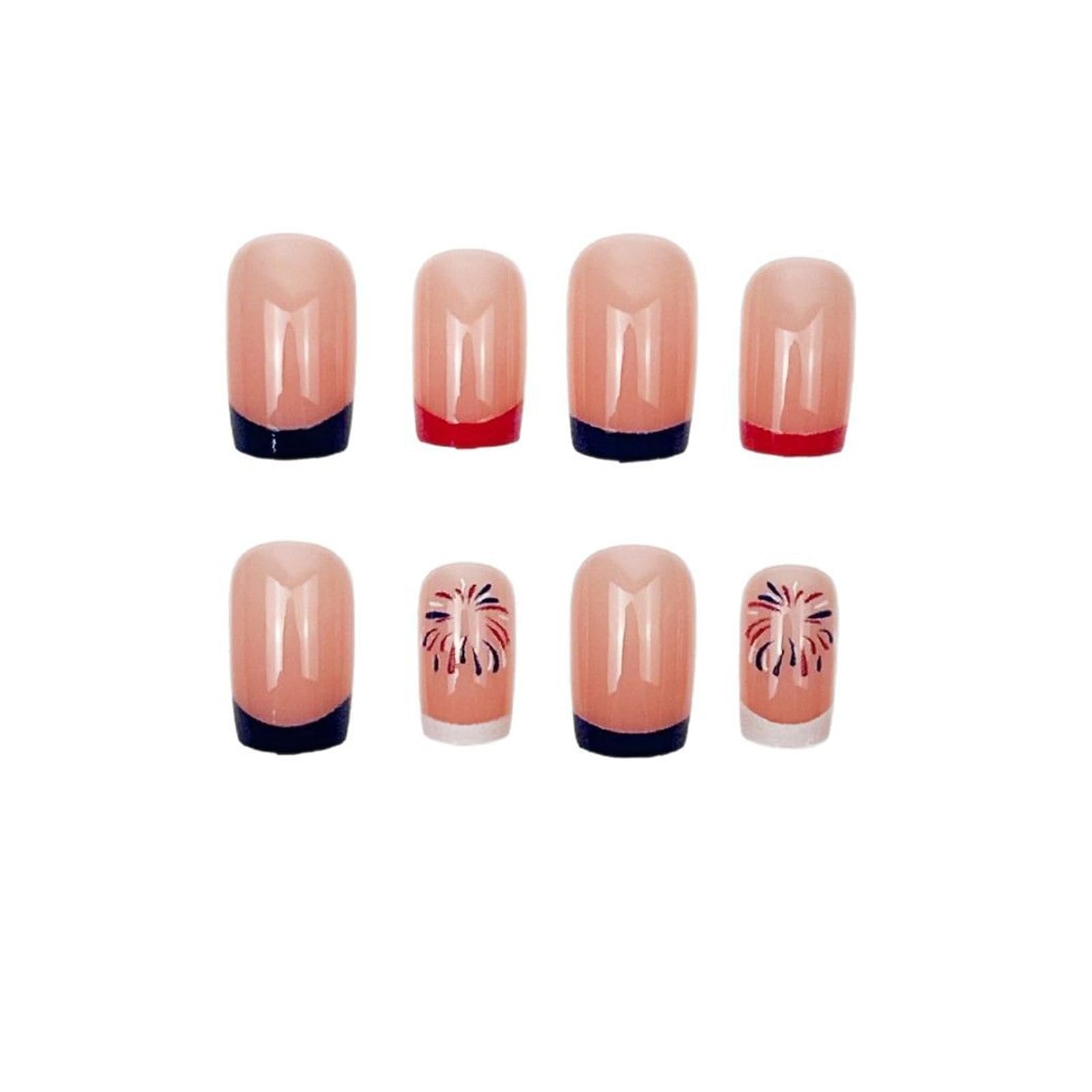 4th of July French Fireworks Press on Nails Short Square Multicolor