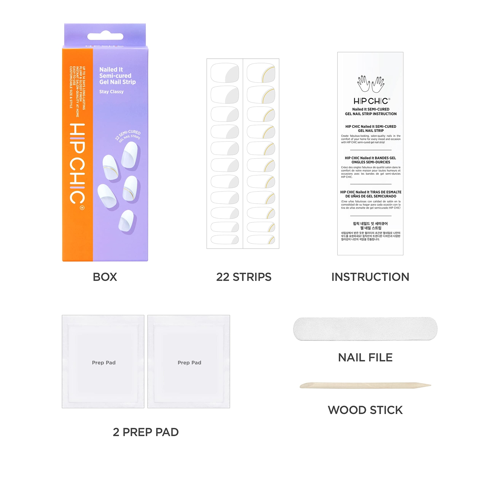 Hip Chic Nailed It Semi-cured Gel Nail Strip, Stay Classy, 22 Strips