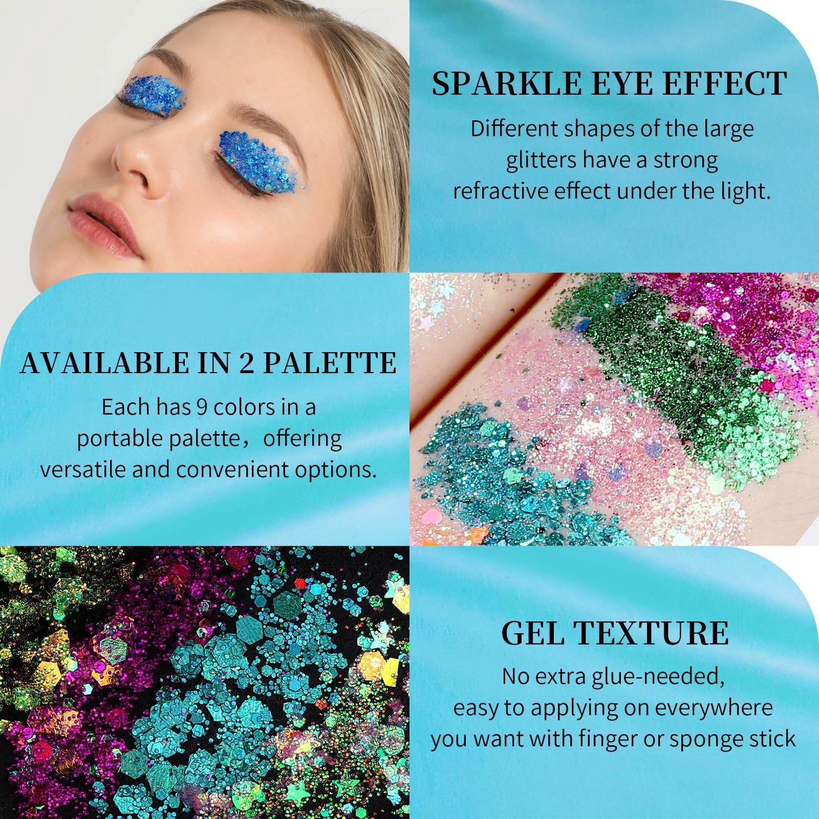 2 PCS 18 Color Face Body Hair Chunky Glitter Gel Kid Women Rave Concert Paint