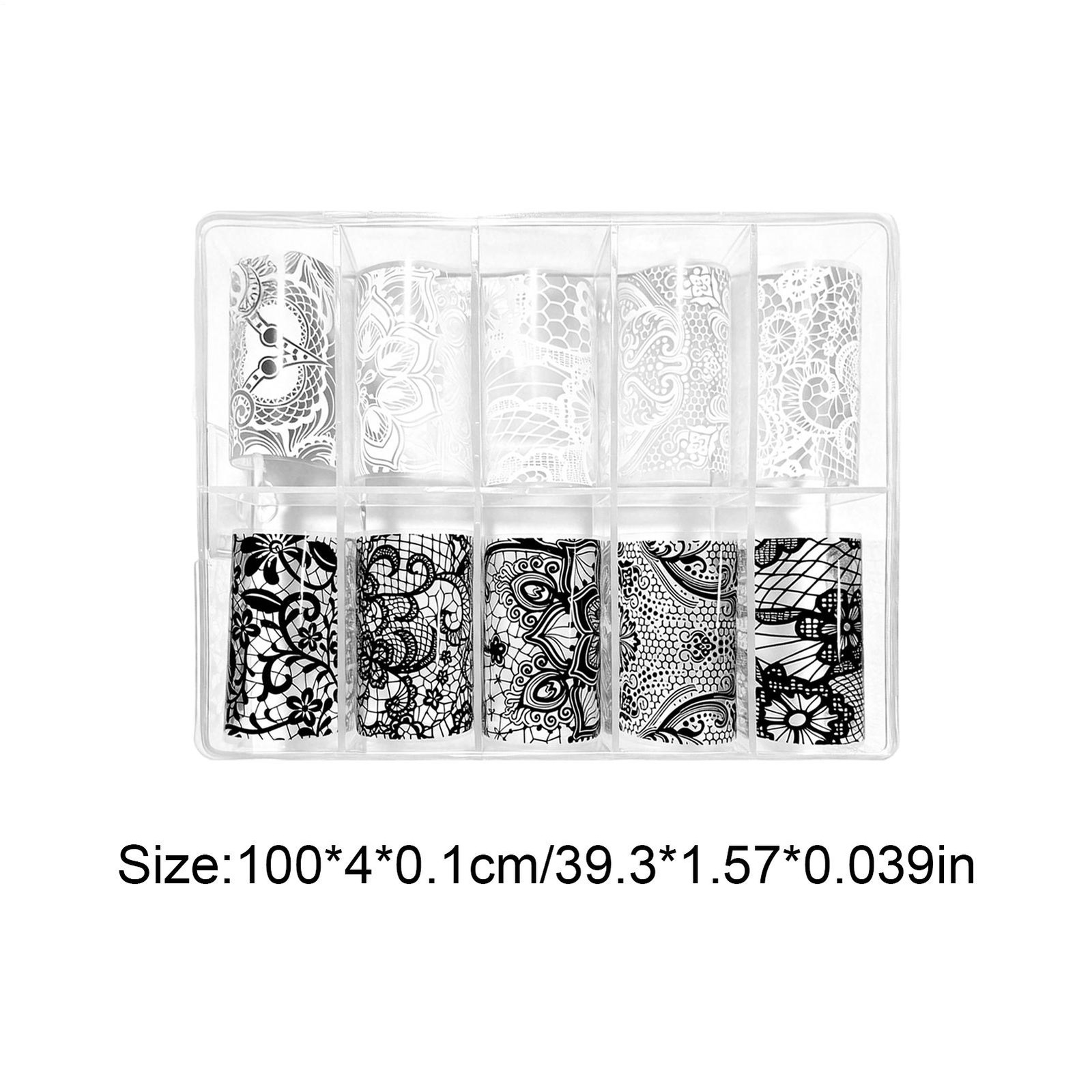 10 Rolls Of Lace Nail Art Aluminum Foil Transfer Paste Black And White Lace Deco