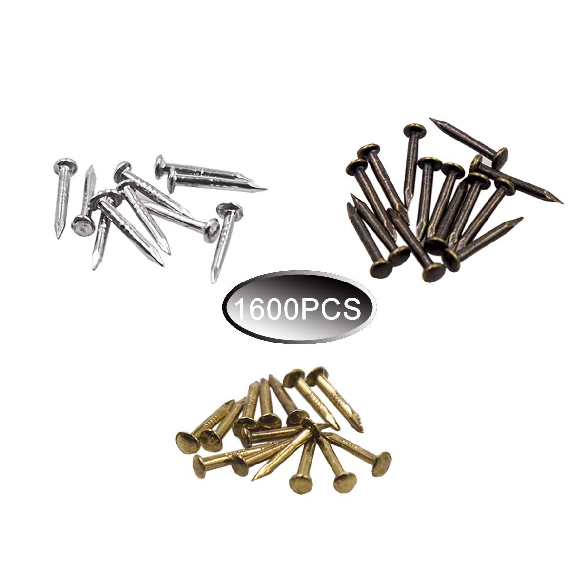 Assorted 1600 Tiny Nails – Antique Decorative Screws in Gold, Silver, Bronze