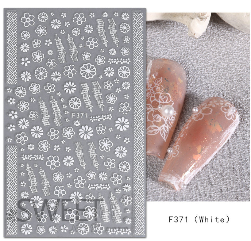 4Pcs Set 3D Nail Stickers White Flowers Adhesive Nail Art Decals Manicure NS44