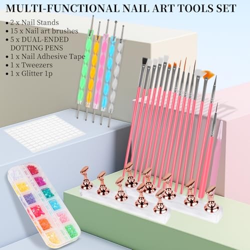 25PCS Nail Art Tools Set, Includes Nail Art Brushes, Nail Stand, Dotting