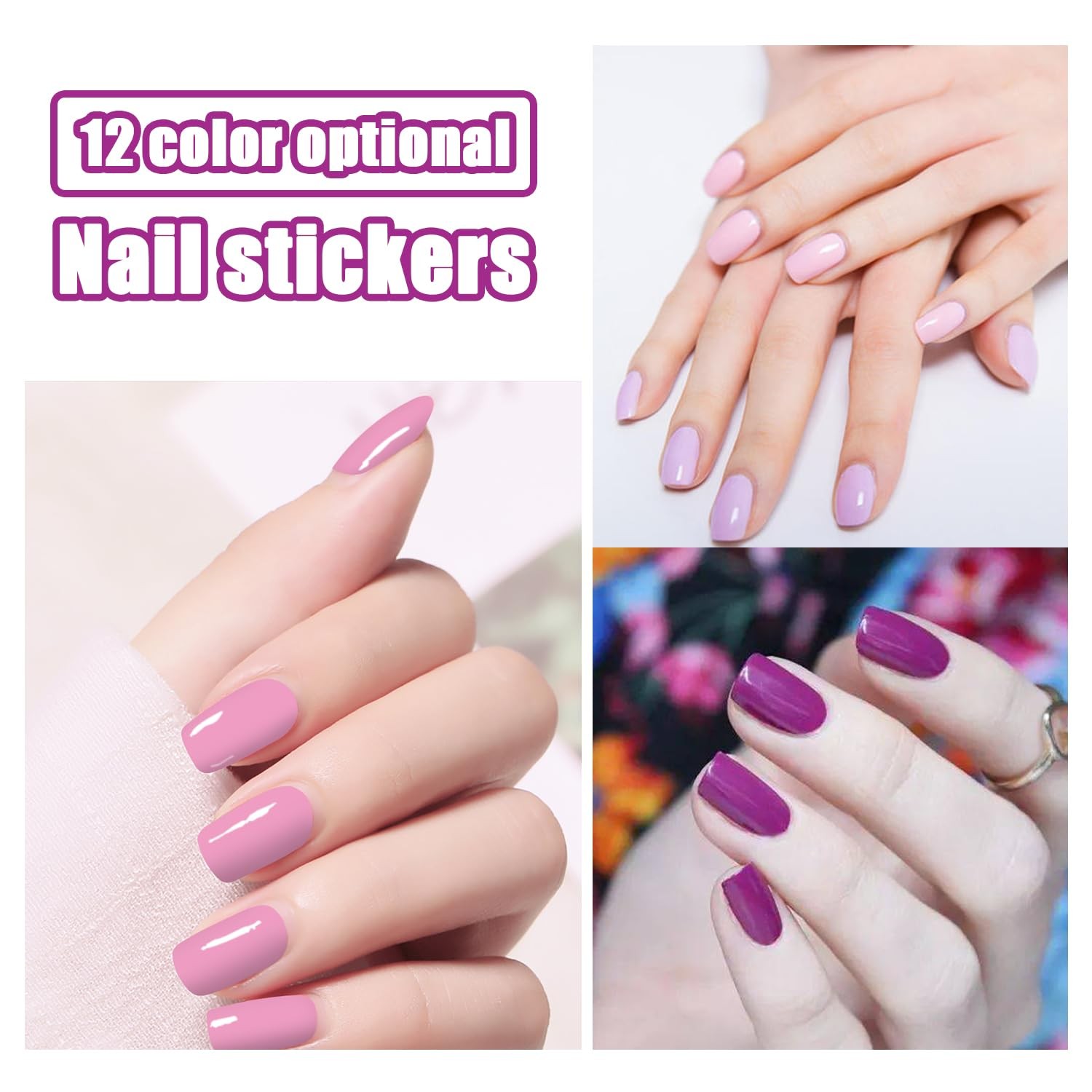 12 Sheets Pink Series Nail Stickers Full Nail Wraps for Women Girls Solid Nai…