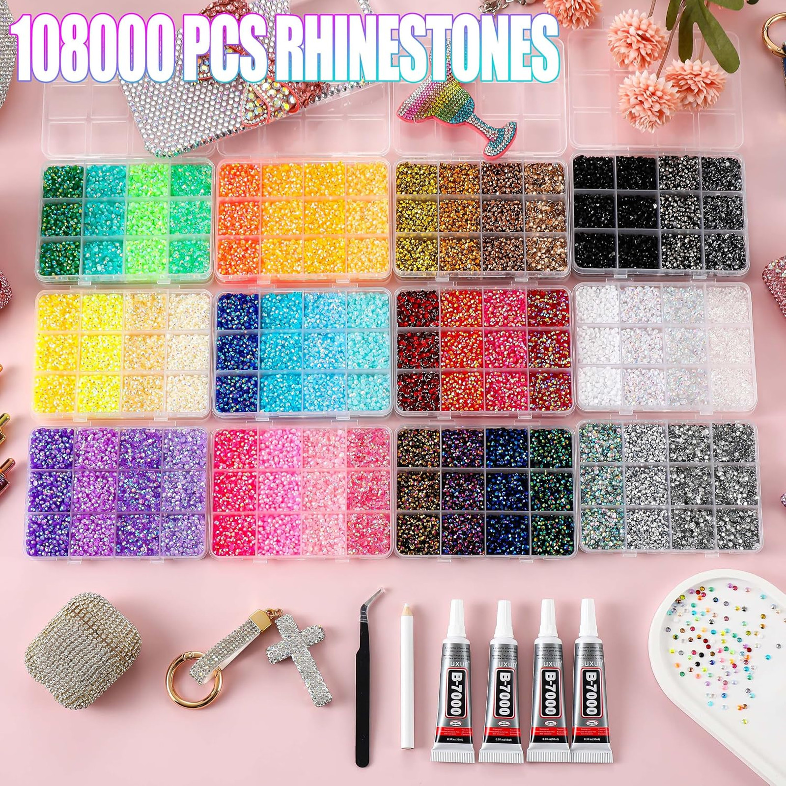 Bedazzling Rhinestone Kit with 12 Color System 3mm Flatback Gems for Nail Art
