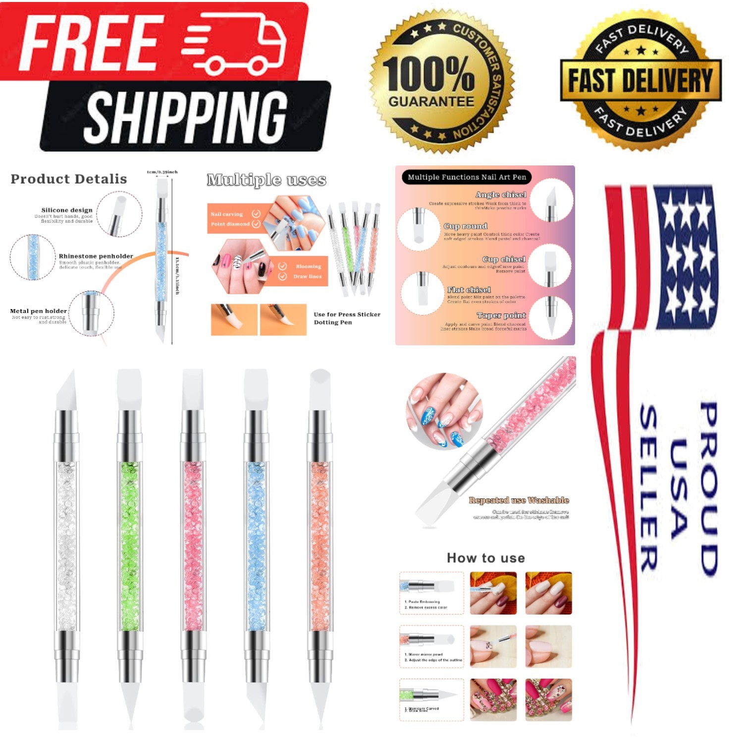 5 Pcs Dual-Tipped Silicone Nail Art Pens Set – Perfect for Stunning 3D Designs