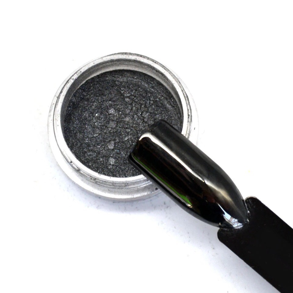 Black Silver Chrome Mirror Nail Powder Set 2pcs Shiny Metallic Effect Manicure