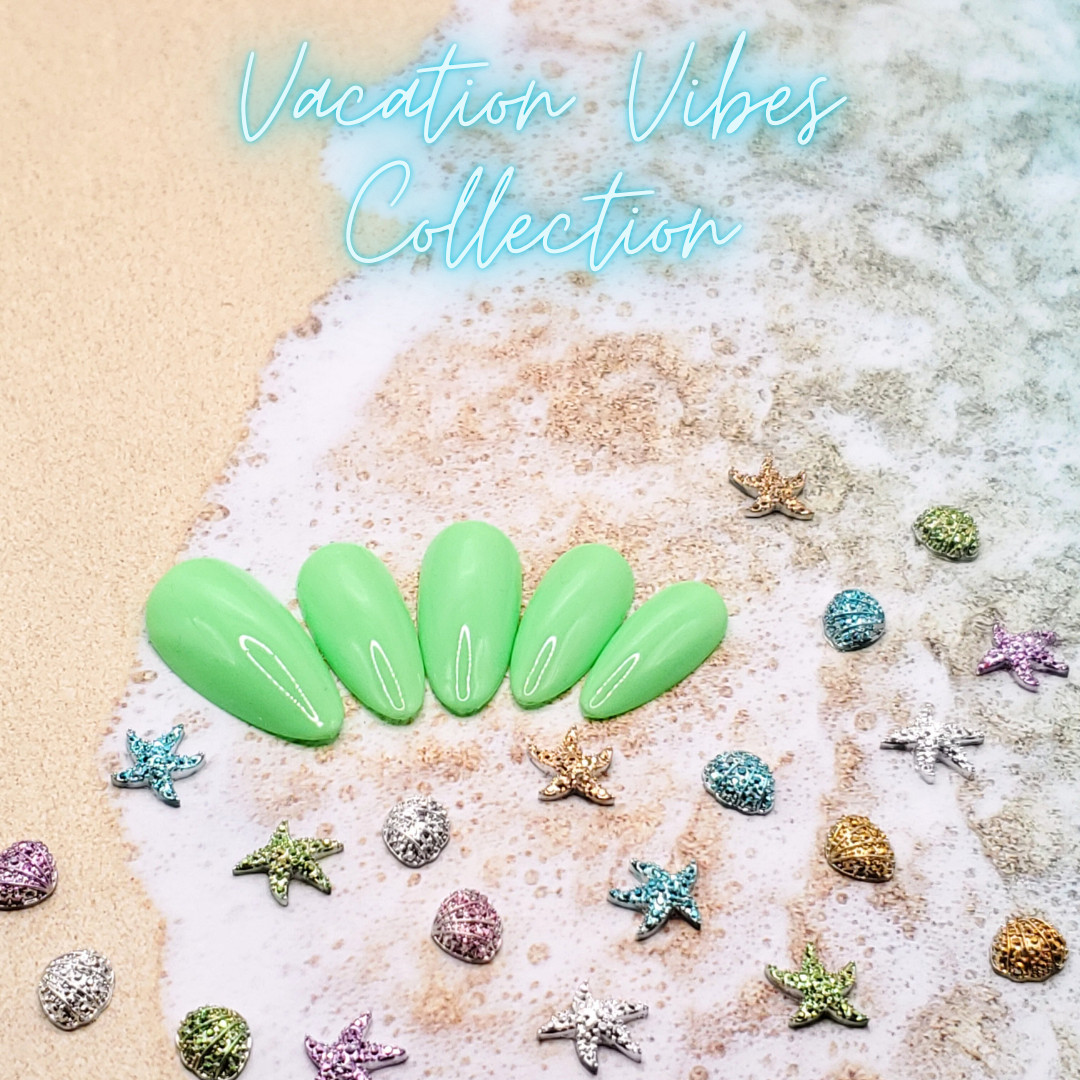 #436 Neon Aqua Green Press On Nails | Handmade | Hard Gel Glue On Nails