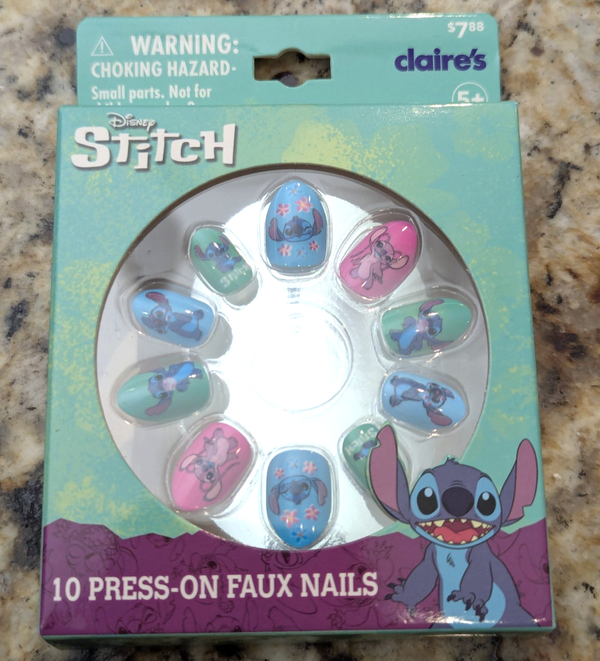 Claire’s Girls Faux Nails Stitch Blue Green Pink 10ct