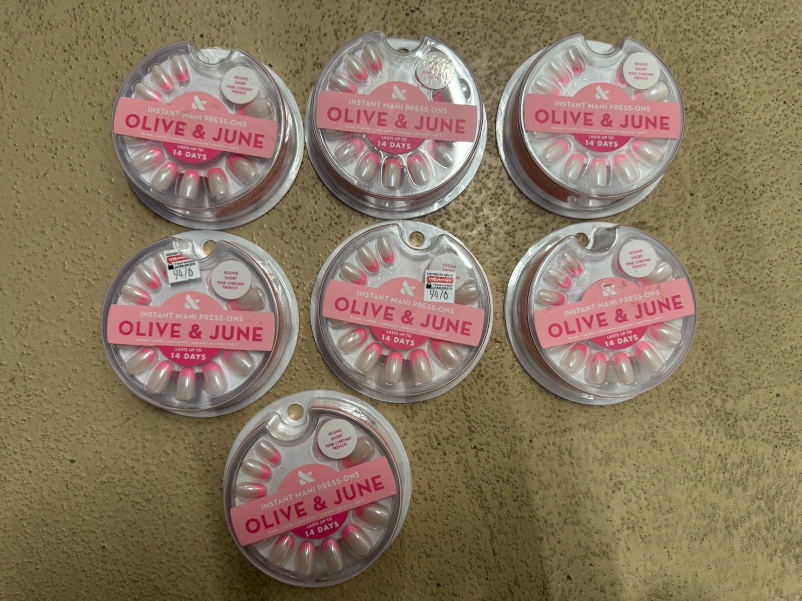 7 Packs Olive & June Instant Mani Press-Ons Round Short Pink Chrome French
