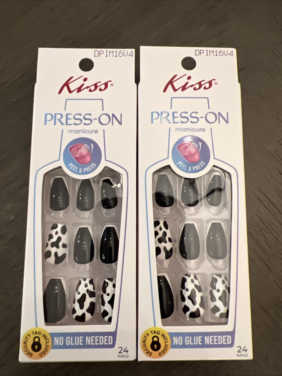 2~Kiss Press-On Manicure Nails “Mistaken Identity “~Medium~ Black White Cows