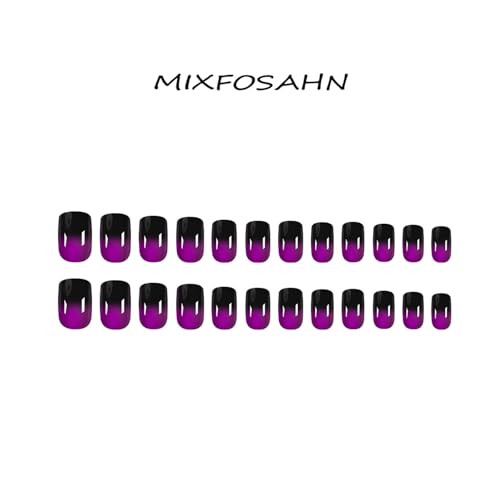 French Tip Press on Nails Short Square Fake Nails Purple & Black Square Nails25