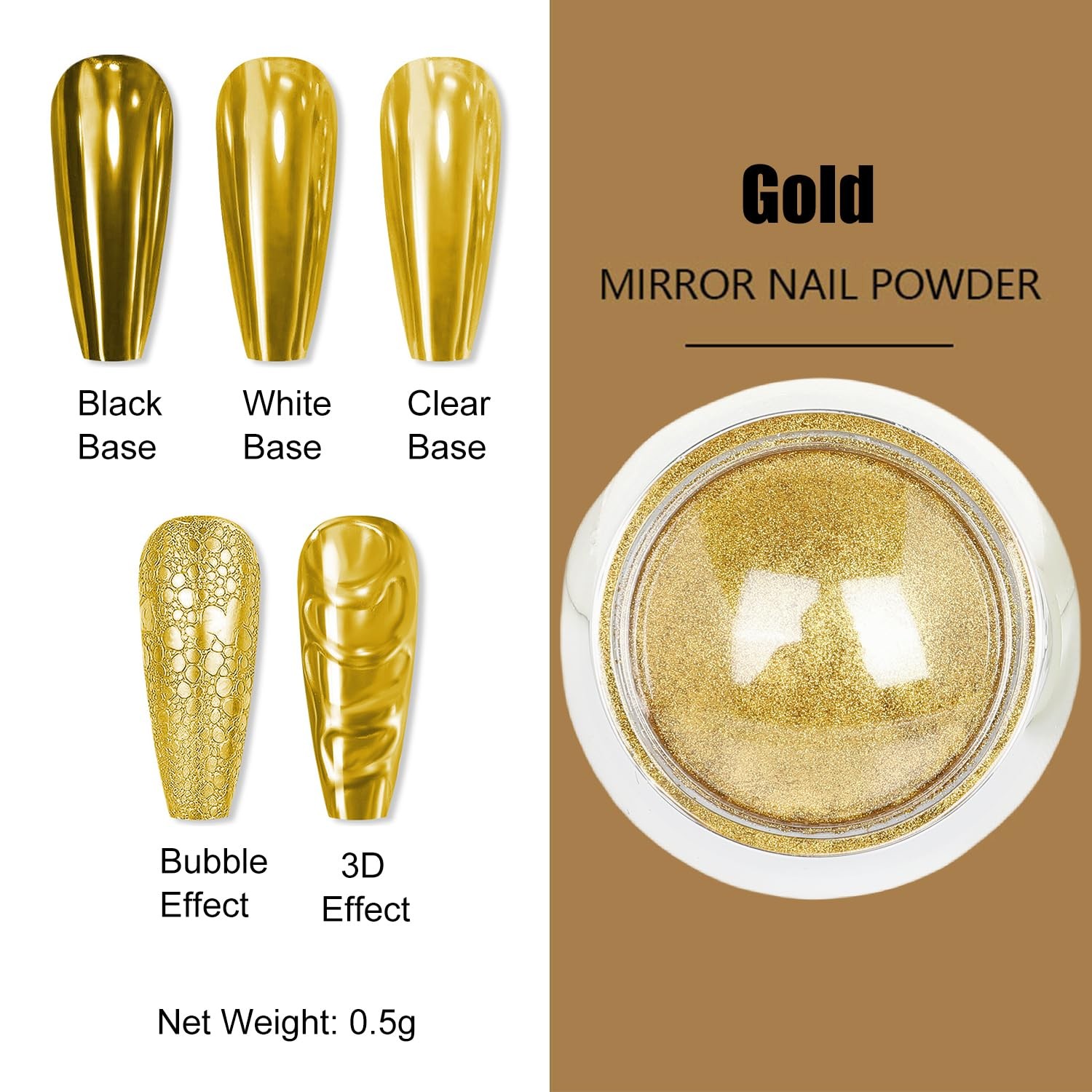 GZMAYUEN Gold Silver Chrome Nail Powder, Mirror Metallic Gel and
