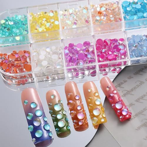 3D Aurora Bubble Nail Beads, Mixed Crystal Mermaid Beads for Nails, Nail Art