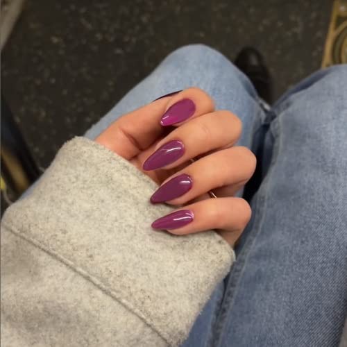 Dark Purple Press on Nails Almond Shaped Nails Press ons, glossy dark purple