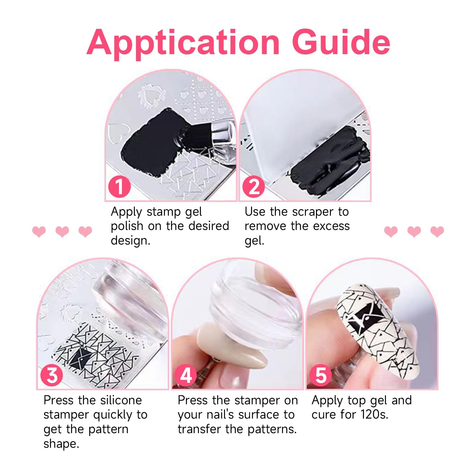 Nail Stamp Gel 8Pcs French Tip Nail Stamp Kit with Black White Color Stamper …